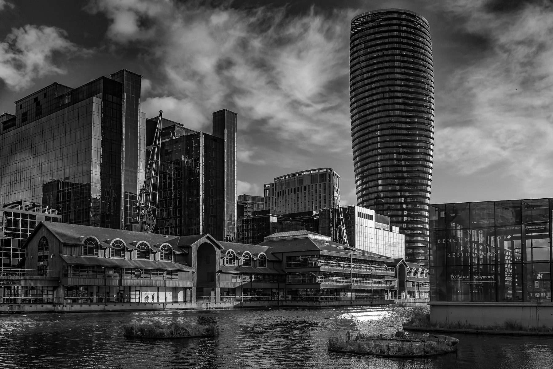 Modern institutional buildings in a major financial district